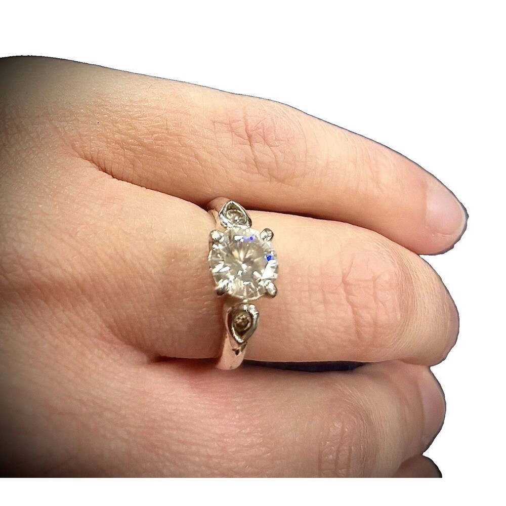 Estate Sterling Silver Engagement Ring MO 925 Round Brilliant Halo Style